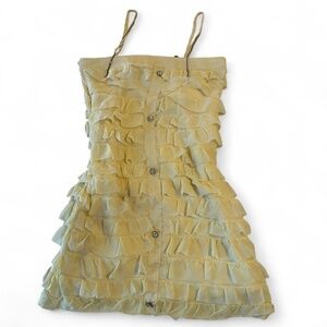 NWT Juju Butter Yellow Sleeveless Ruffle Mini Dress Size XS-S Jeweled Button-Up